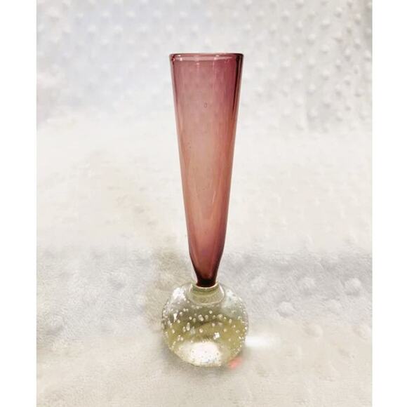 Vintage Holmgaard Danish Handblown Amethyst Bubble Base Small Bud Vase - Picture 2 of 7